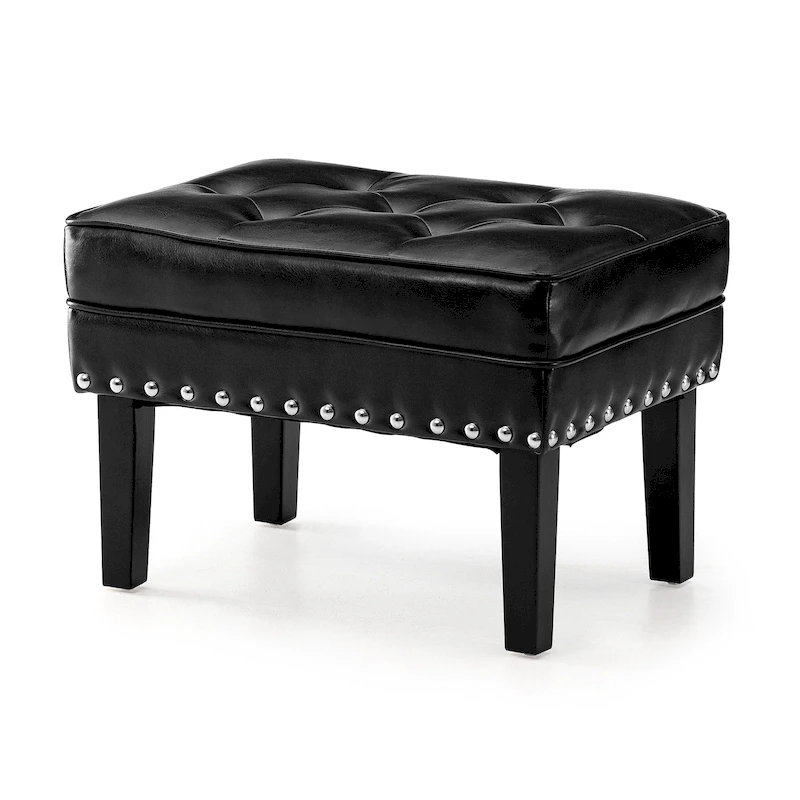 Glitzhome 22W Mid-century PU Leather Tufted Ottoman Foot Stool