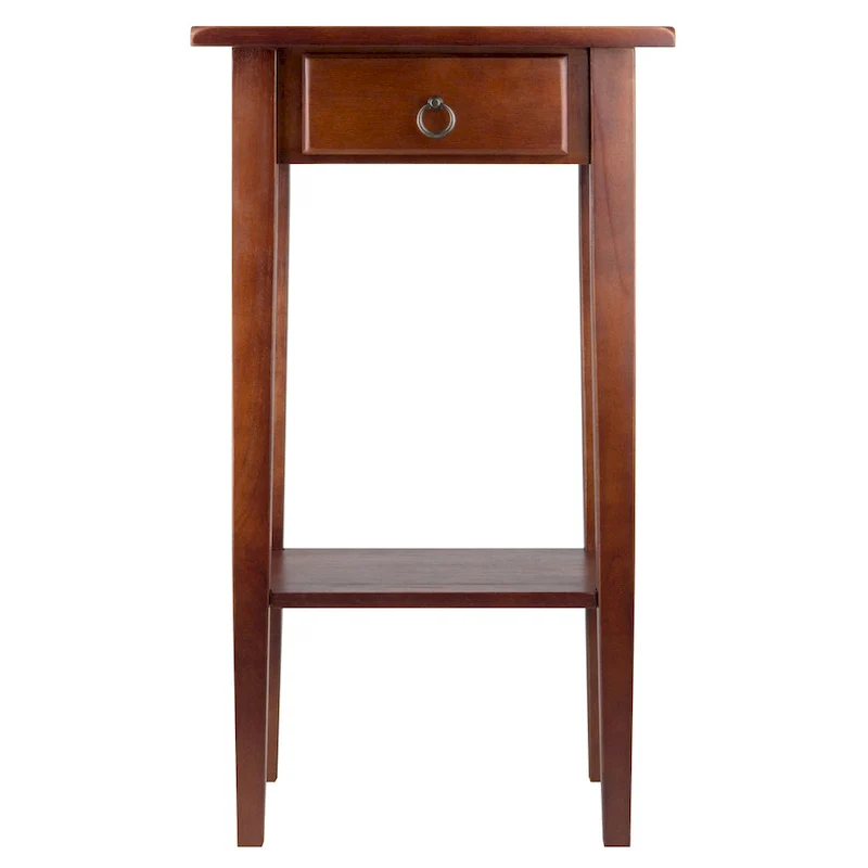 29.5 Warm Antique Walnut Accent Table with Drawer and Shelf