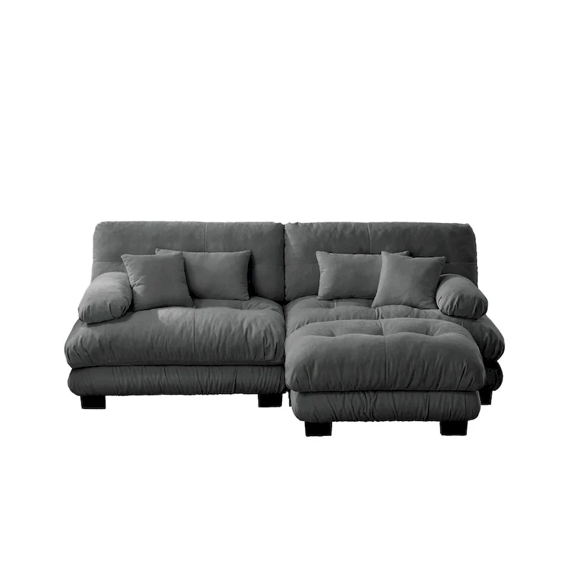 L Shaped Loveseat Sofa Chenille Sectional Couch with Lumbar Pillows