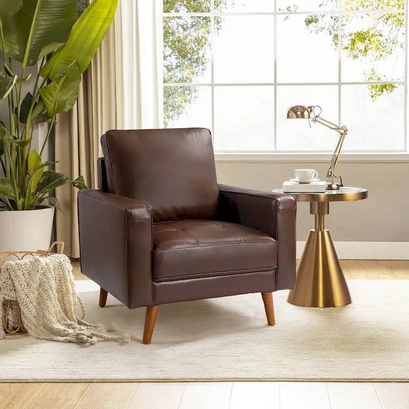 Elizabeth Mid-century Genuine Leather Arm Chair by HULALA HOME