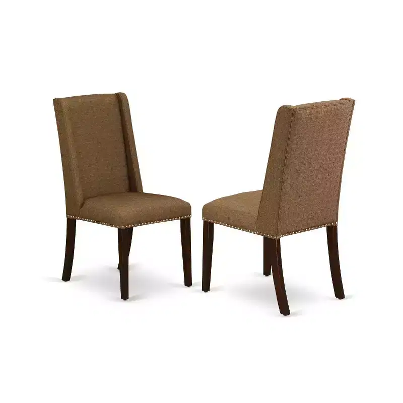 Kitchen Table Set 5 Piece - Dining Room Table & 4 Chairs - Modern Fabric Seat - Brown Beige Finish