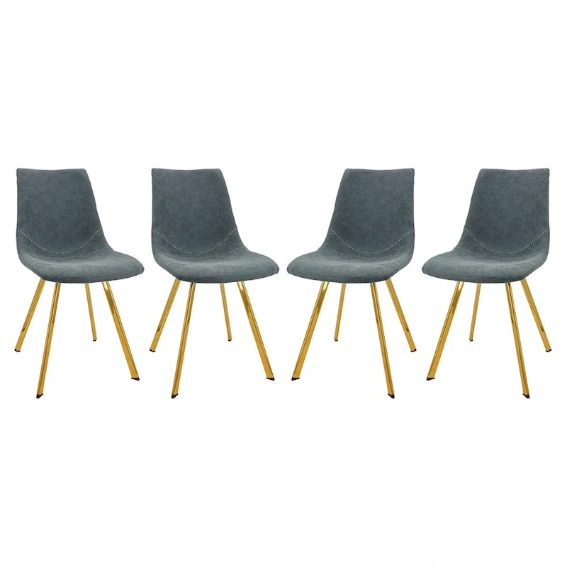 Markley Leather Dining Chair Set of 4 With Gold Metal Legs Modern Accent Side Chair
