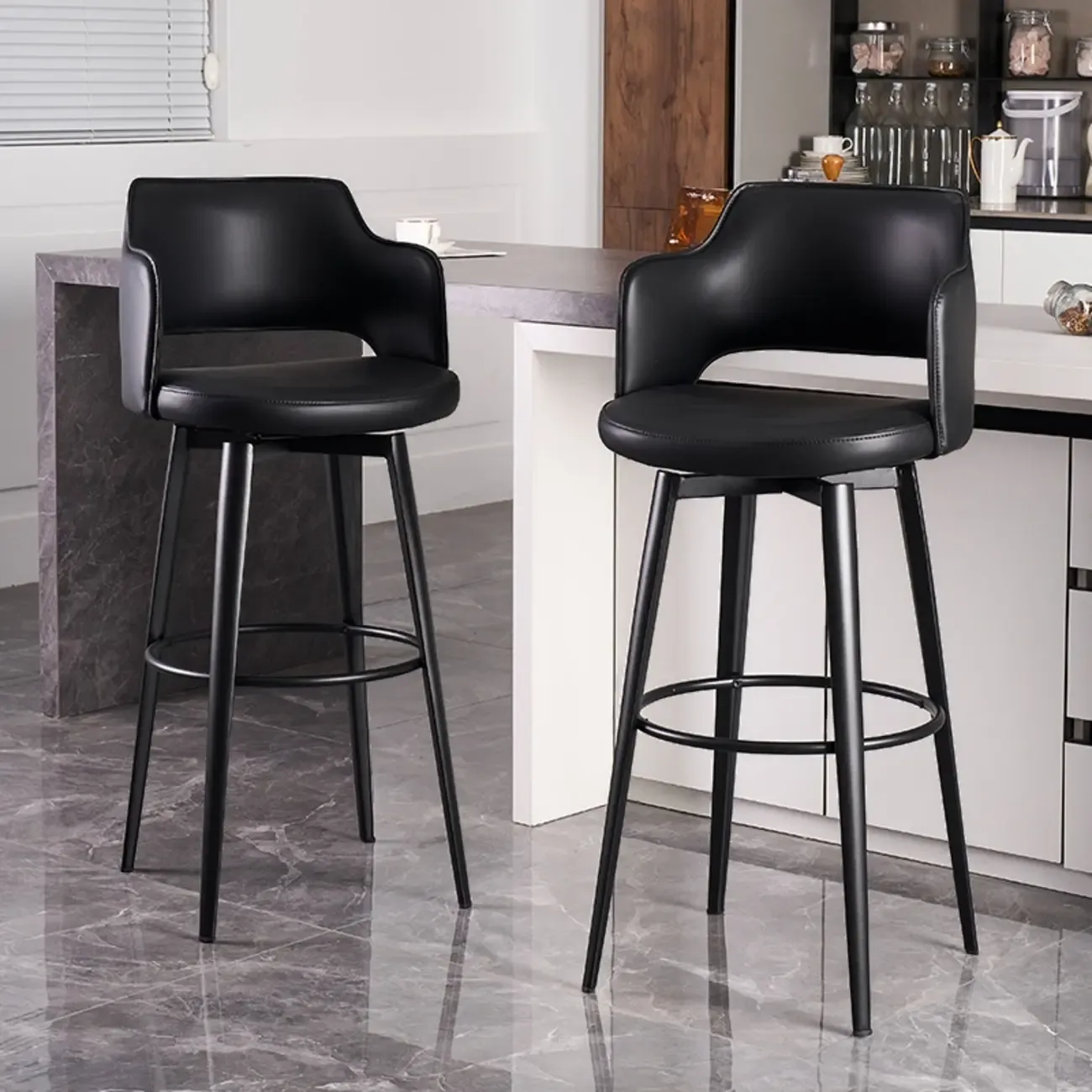Mid-Century Modern Upholstered Bucket Seat Swivel Bar Stools