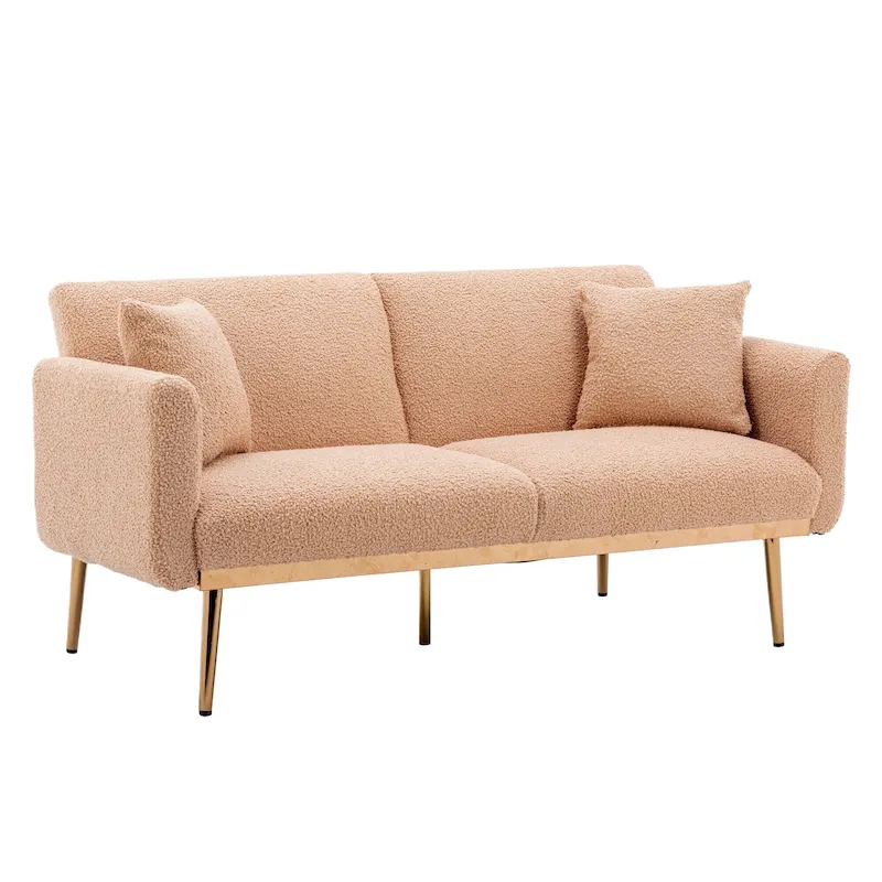 Teddy Fabric Upholstered Tufted Loveseats Sleeper Sofa With Rose Golden Legs