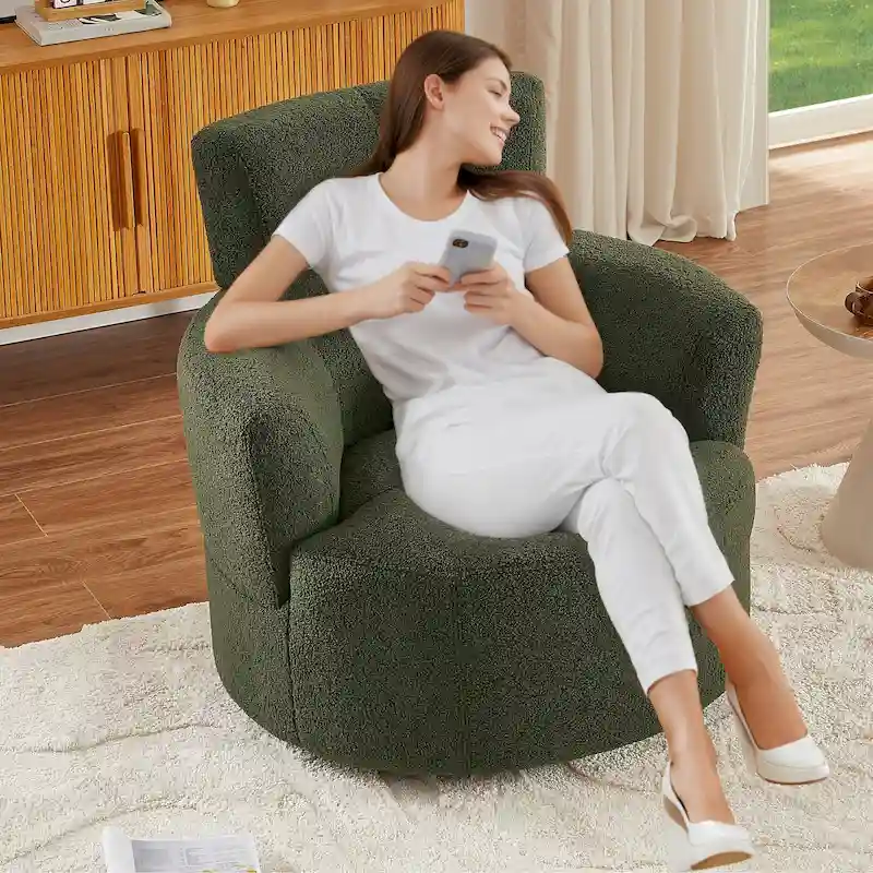 360 Swivel Barrel Chair with Adjustable Headrest - Berber Fleece Upholstery