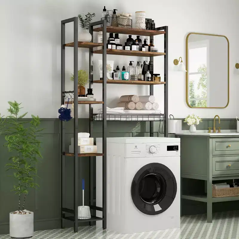8-Tier Over The Toilet Storage with Side Rack, Over Toilet Storage Rack with Adjustable Shelf & Drain Basket