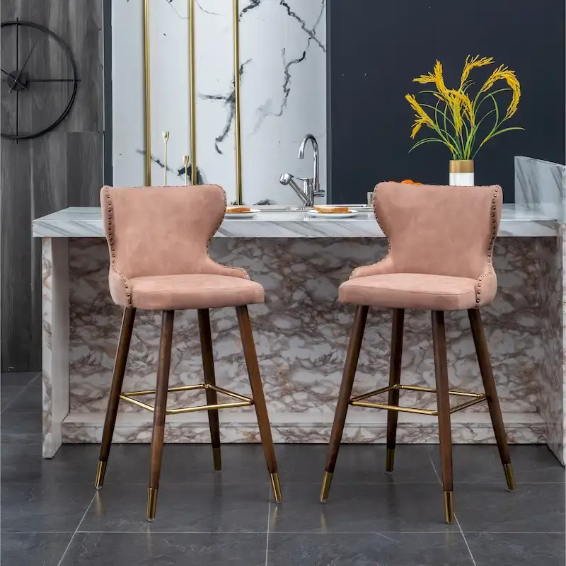 Nevis Mid-century Modern Faux Leather Tufted Nailhead Trim Barstool Set of 2