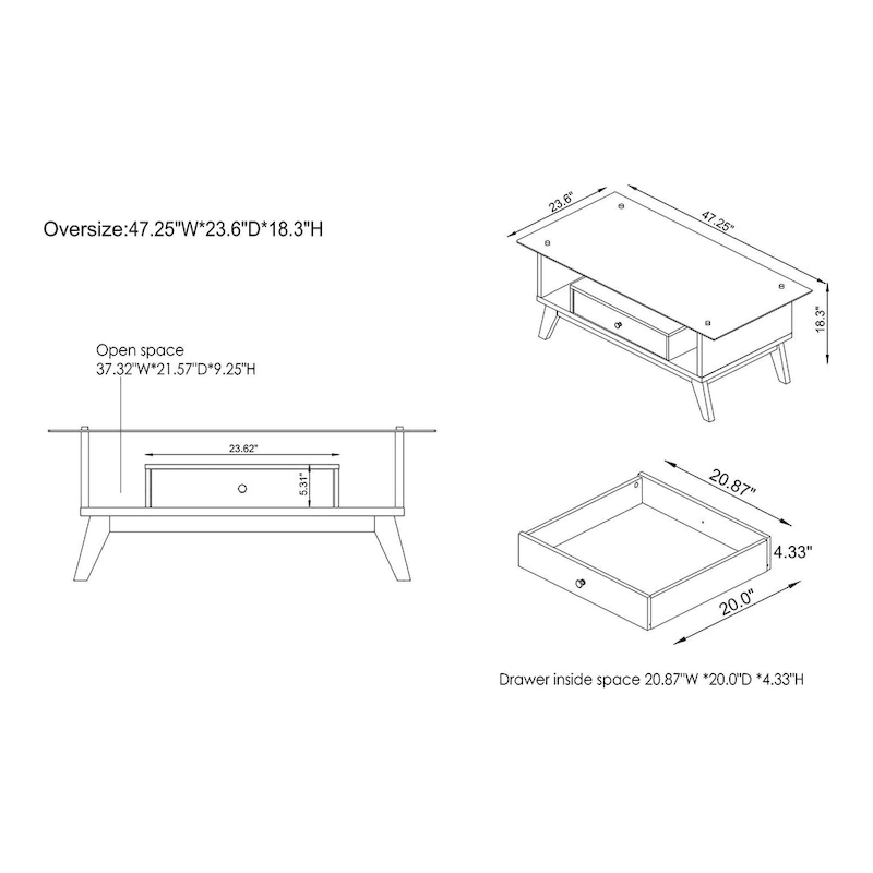 Tevi Modern 47-inch Glass Top 1-Shelf Coffee Table by Furniture of America