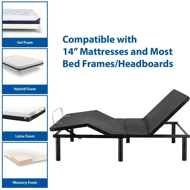 Adjustable Bed Base Frame with Zero-Gravity Positioning, Massage Options and Independent head and Foot Incline Adjustments