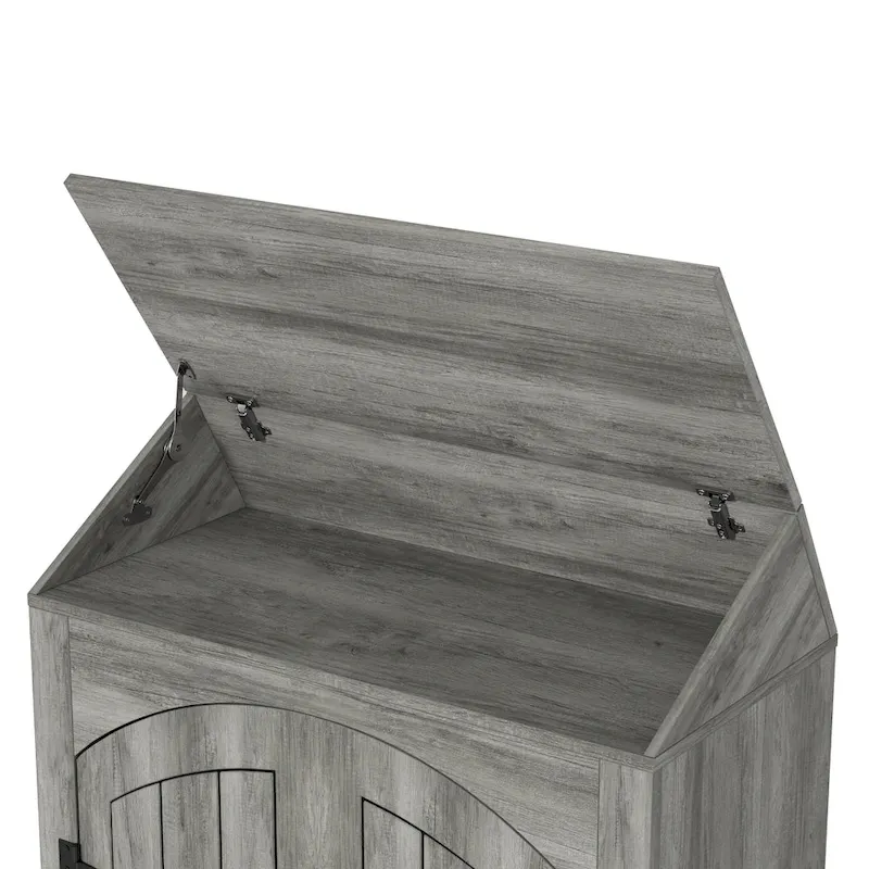 Jody Farmhouse Adjustable 4-Shelf Double-Door Shoe Cabinet with Lift-top Storage by