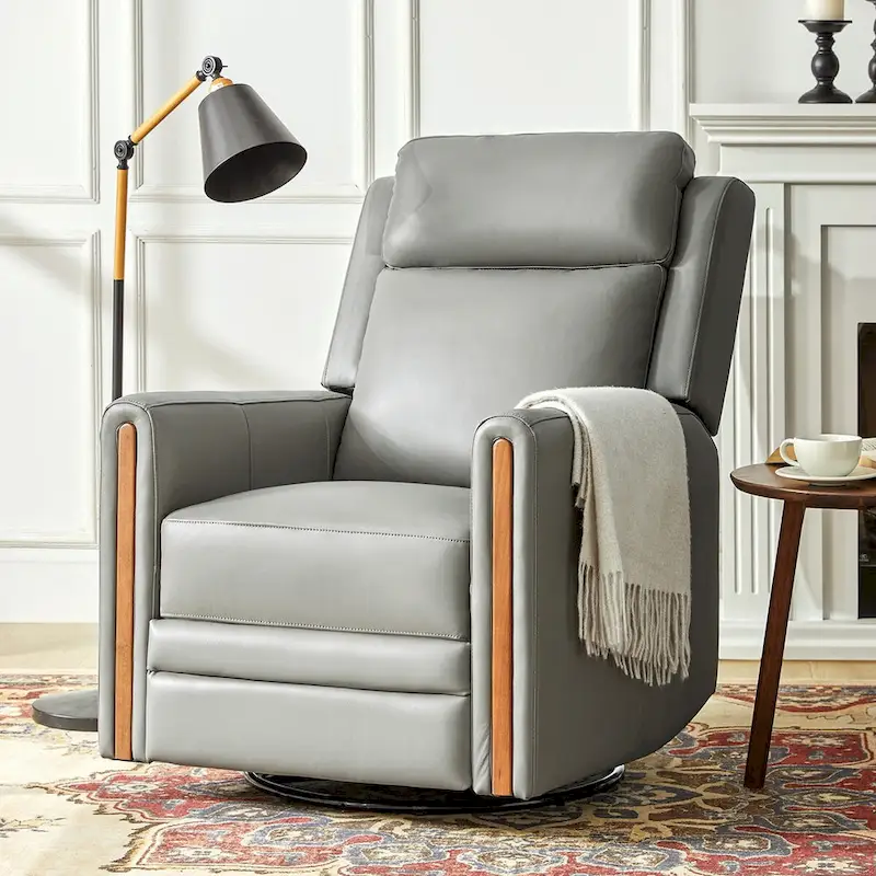 Jaime Modern Genuine Leather Rocking Swivel Power Recliner with Adjustable Headrest and Footrest by HULALA HOME