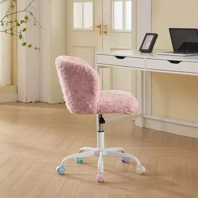 MAYEERTY Artificial Rabbit Hair Office Chair - Metal Base, Adjustable Swivel, Vanity Chair, Violet