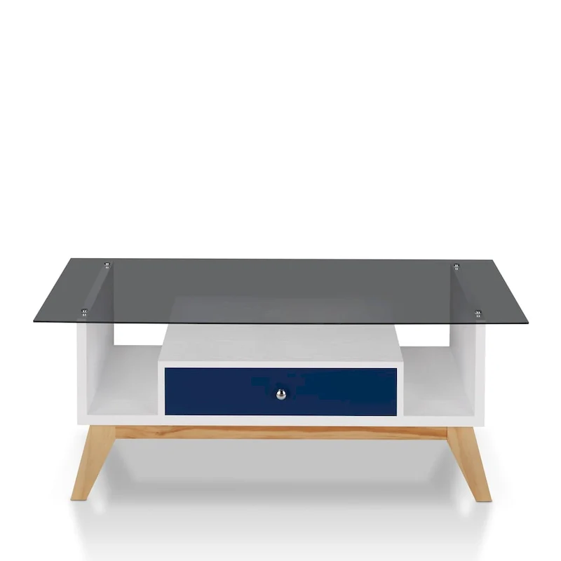 Tevi Modern 47-inch Glass Top 1-Shelf Coffee Table by Furniture of America