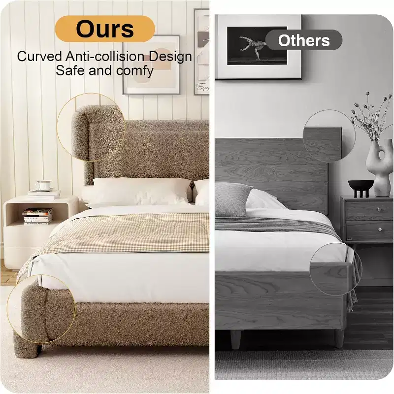 Dyonery Boucle Bed Frame,Black Upholstered Teddy Fabric Bed Frame with Headboard,No Box Spring Required, Adjustable Headboard, Easy Assembly
