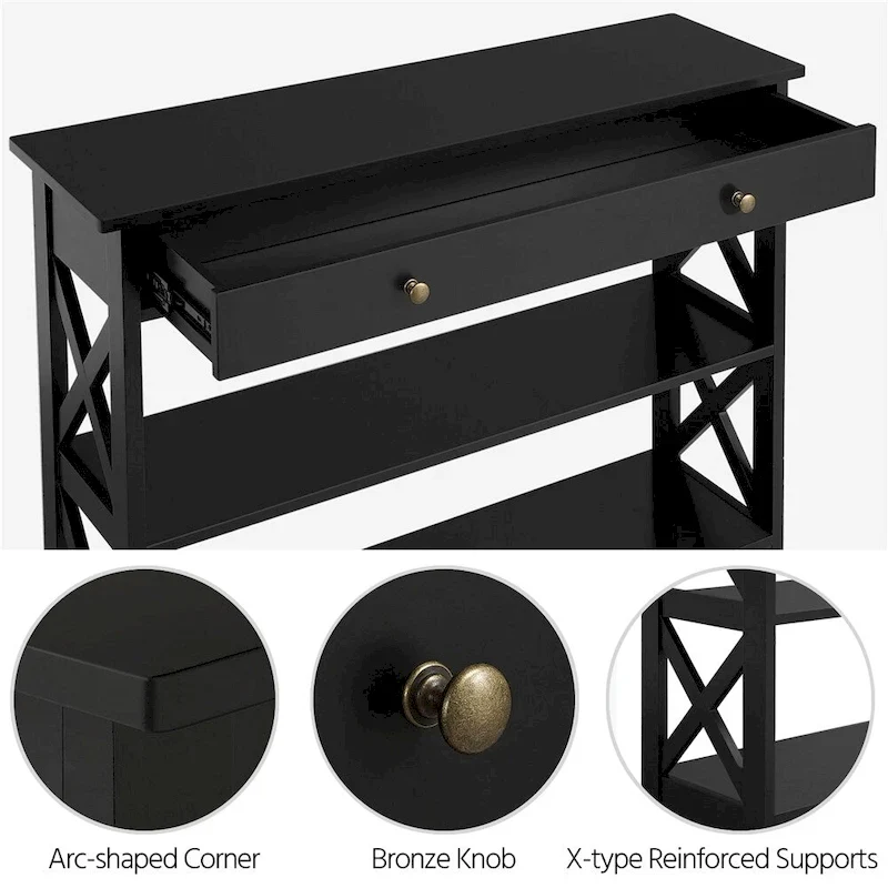 Yaheetech X Design Console Table with 1 Drawer and 2 Open Shelves