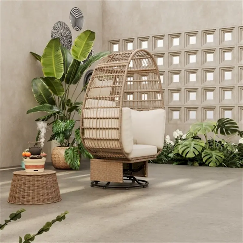 Rattan Egg Patio Swivel Chair with Cushions and Rocking Function