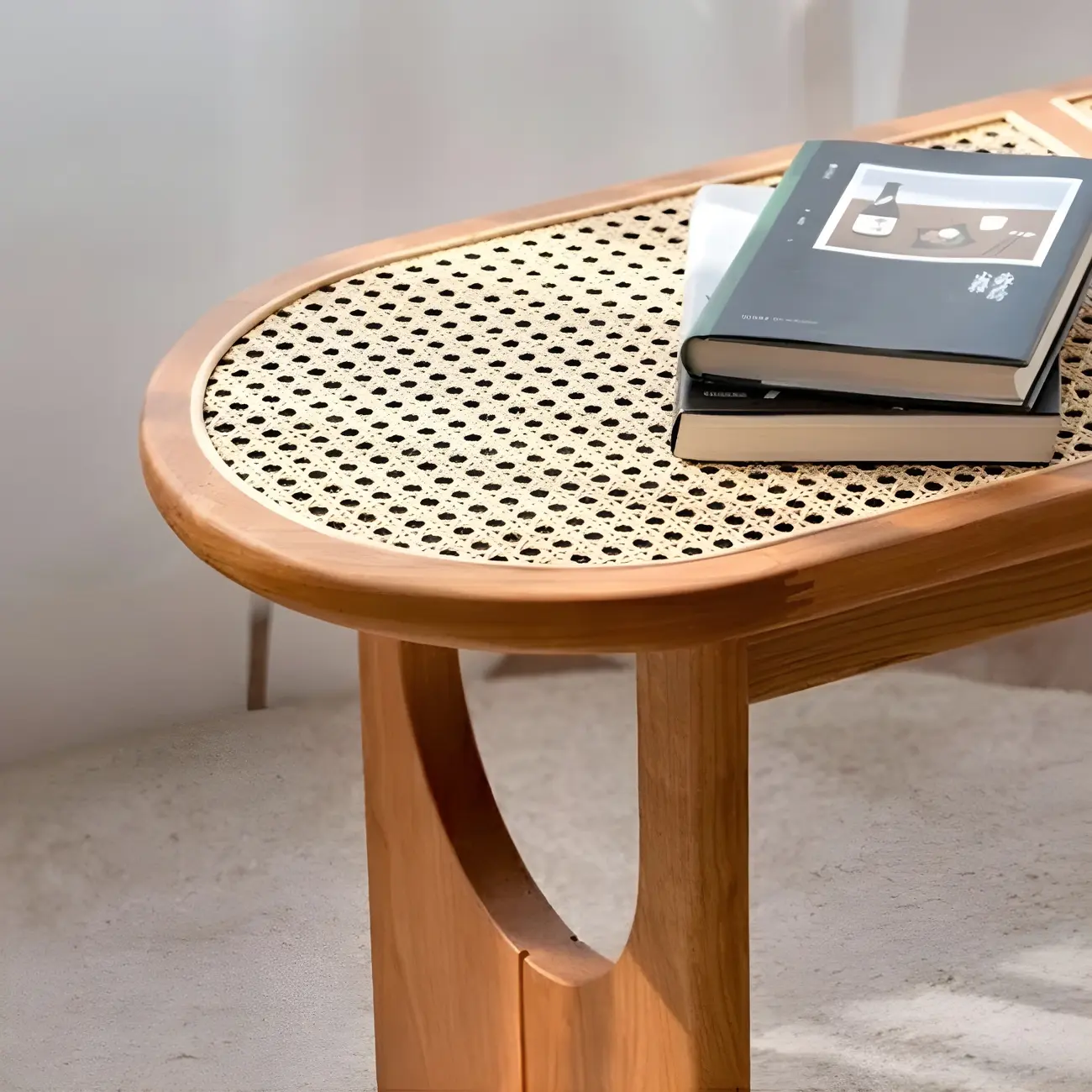 Rectangular Black Rattan Top Rubberwood Bench