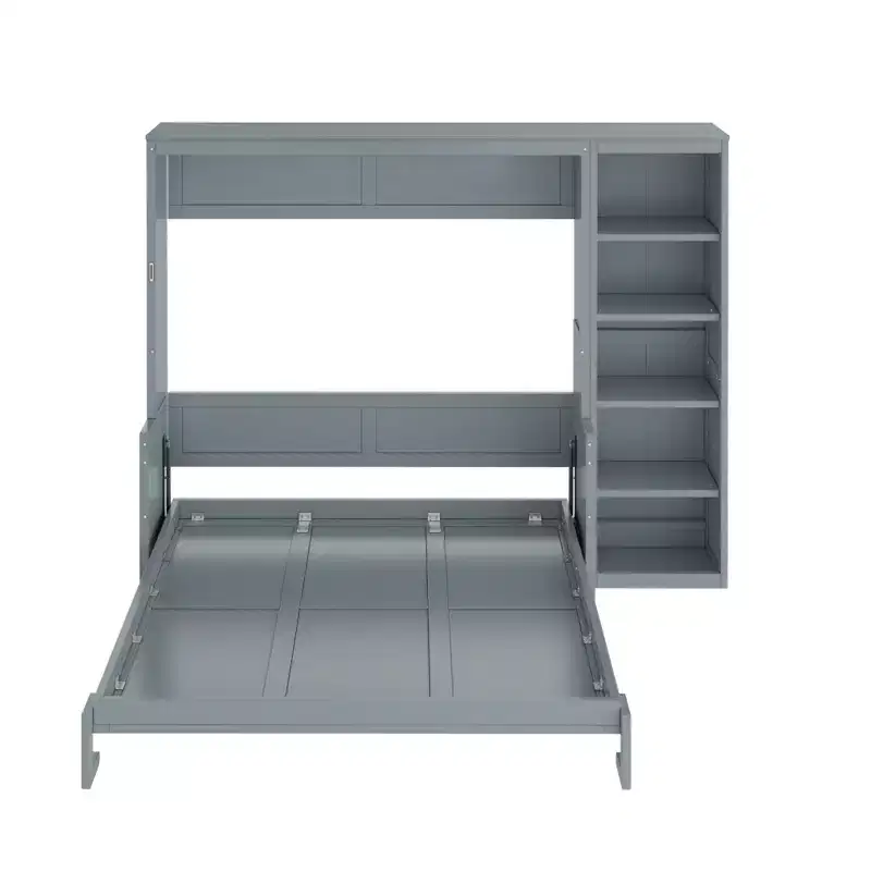 GDFStudio Ruby Space-Saving Solid Pine Wood Murphy Bed with Desk and Bookshelf