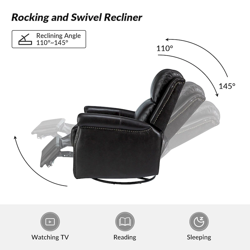 Renato Traditional Genuine Leather Nailhead Power Swivel Recliner Chair with Metal Base Set of 2 by HULALA HOME