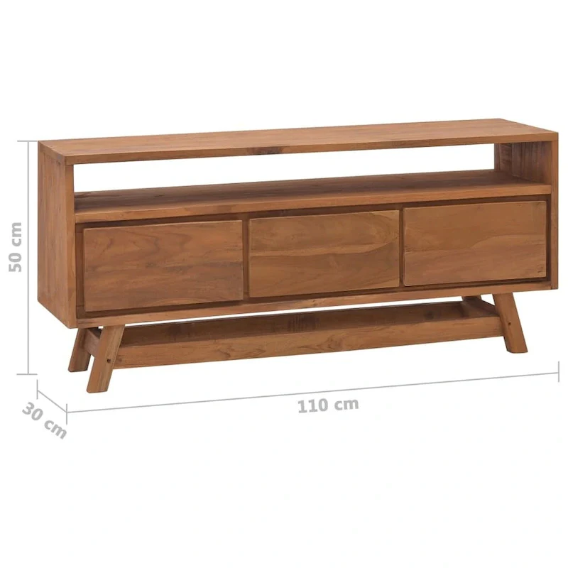 3-Drawer Solid Teak TV Cabinet – Natural Wood, Scandinavian Style