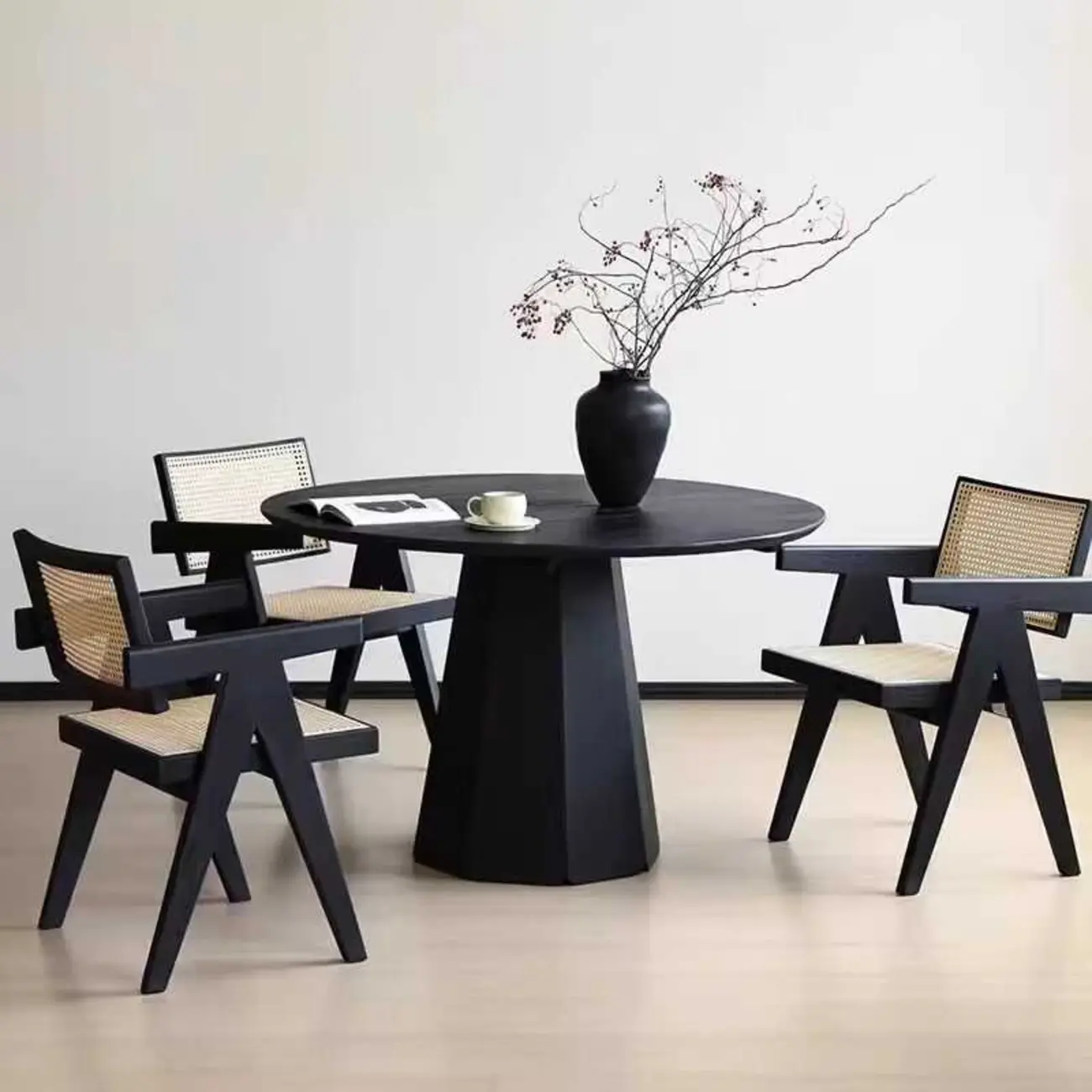 Modern Black Wood Round Dining Table