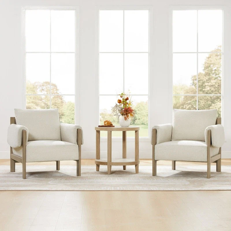 Carol Mid Century Modern Upholstered Accent Arm Chair with Wood Legs