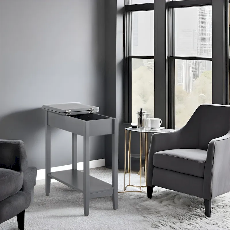 Narrow Flip-Top End Table with Drawer & Shelf, Gray/Black/Espresso/Cream/White/Cherry