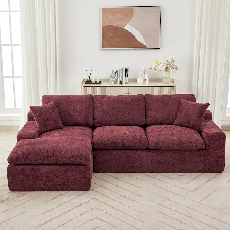 L-Shaped Reversible Sectional Sofa Chenille Fabric Couch Chaise