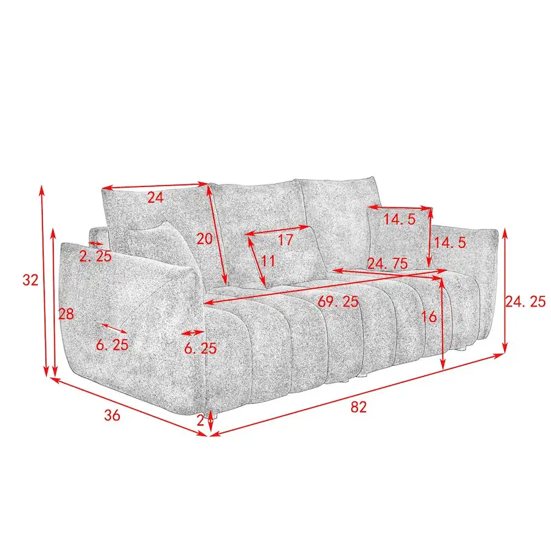 Upholstered Teddy Fabric Sofa with 3 Pillows and Solid Wood Frame