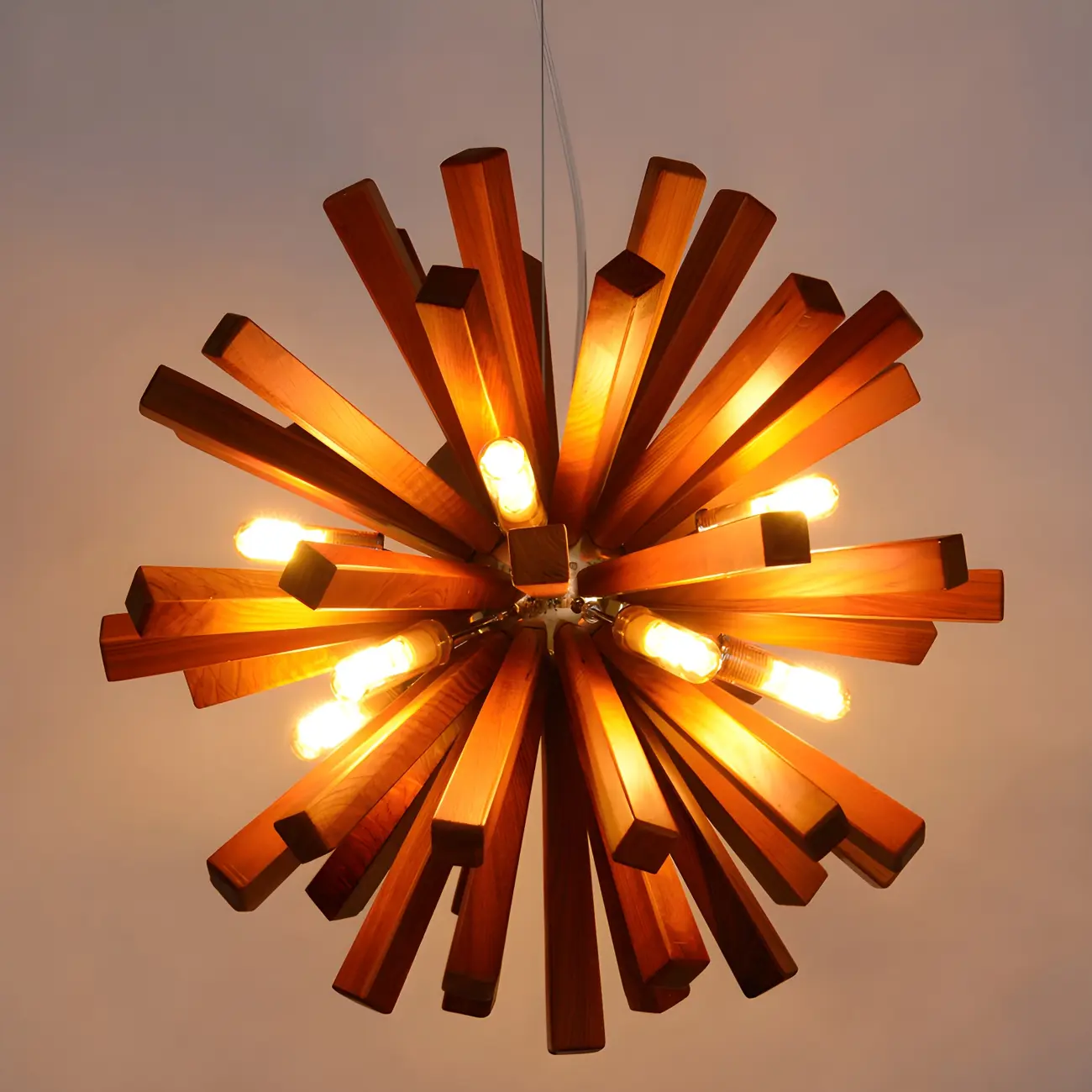 10-Light Modern Dark Wood Round Starburst Chandelier