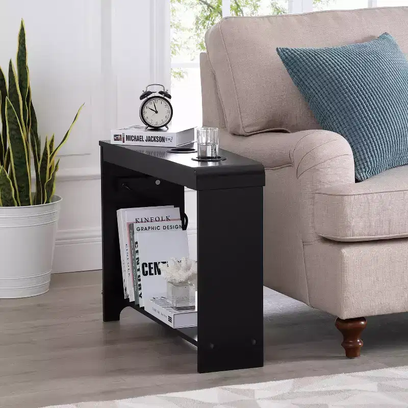 Home Imports Emporium Chairside Table with USB Ports & Outlets, Narrow Side Table for Bedroom & Living Room