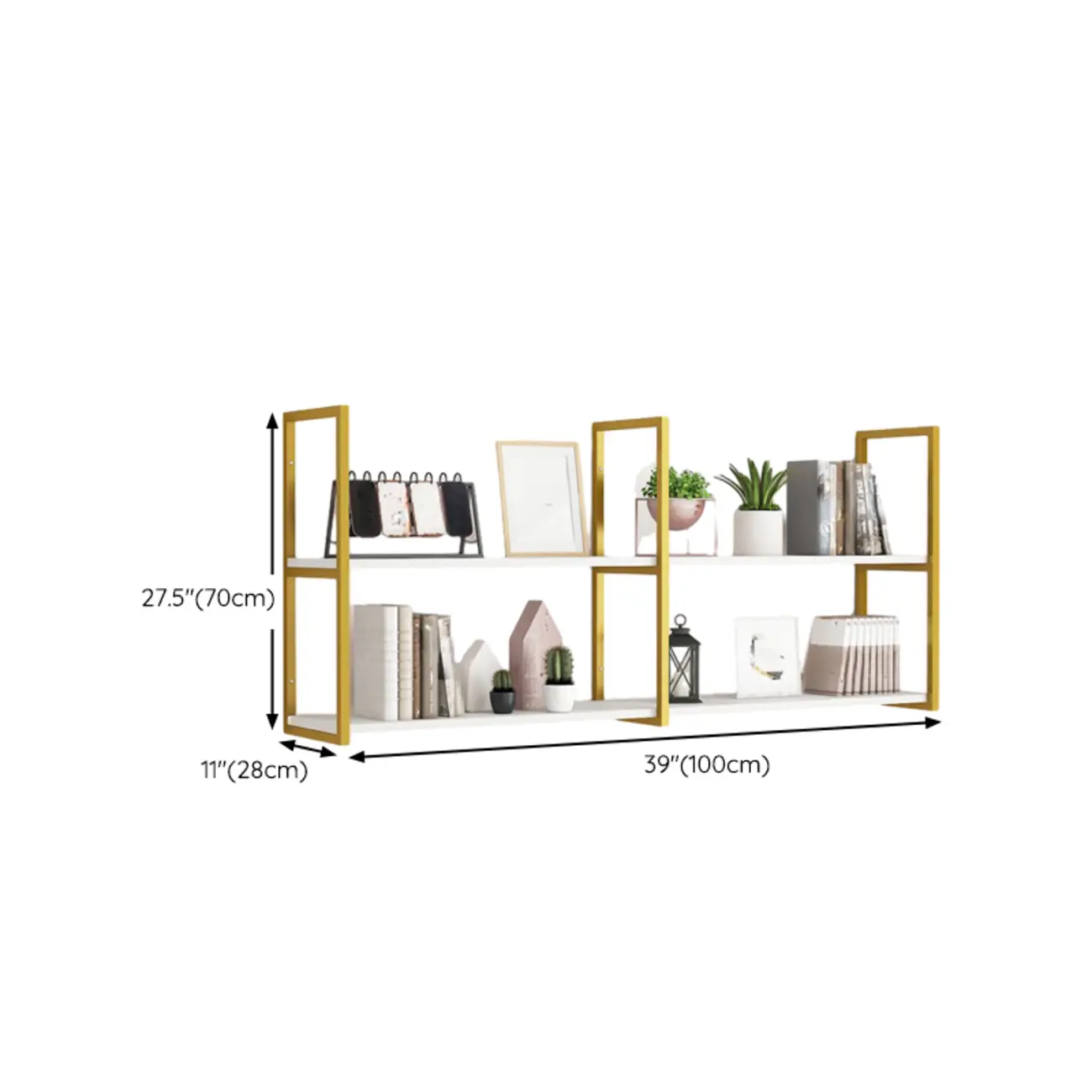 Modern Wall-Mounted Bookcase White Gold Display Shelf