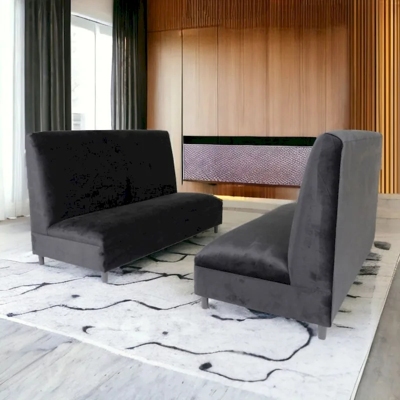 72-Inch Mid-Century Modern Black Velvet Booth Seating with Solid Wood Frame, 900 lbs Capacity for Restaurant