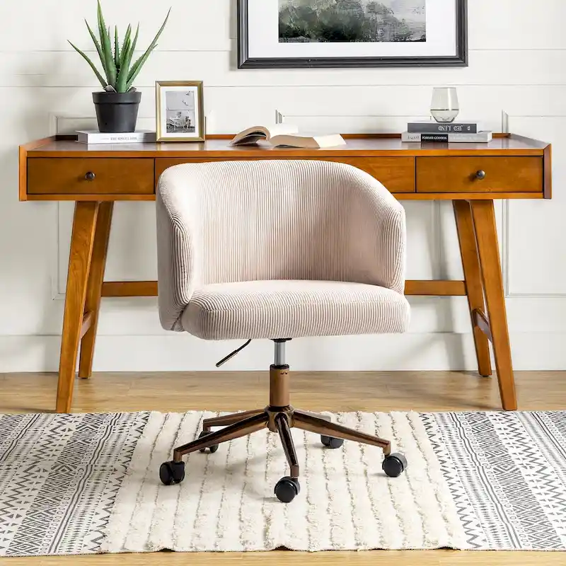 Astore Modern Corduroy Ergonomic Barrel Swivel Office Chair with Height-Adjustable by HULALA HOME
