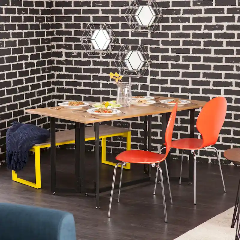 SEI Furniture Driness Weathered Oak with Black Frame Drop Leaf Table