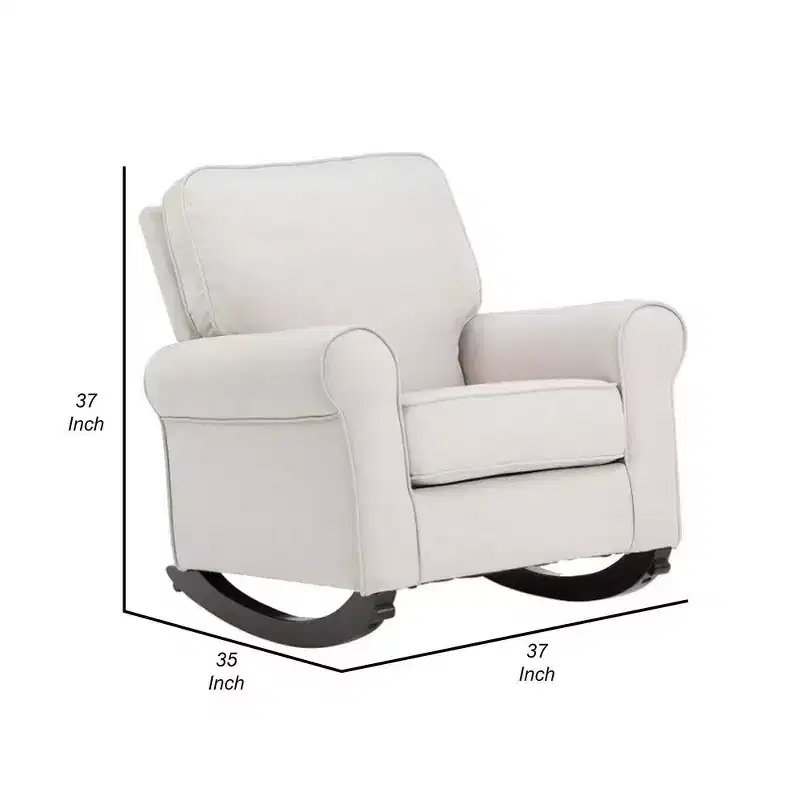 Royal Hampton 37 Inch Rocking Chair, Pocket Coil Seat, Wood Frame, Soft Beige Upholstery