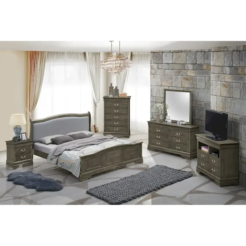 Upholstered Wood King Panel Bed