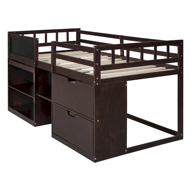 Twin Low Loft Bed with Rolling Desk