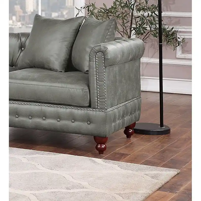 Reversible One Arm Loveseat Dark Coffee Breathable Leatherette Tufted 1Pc Couch Living Room Furniture