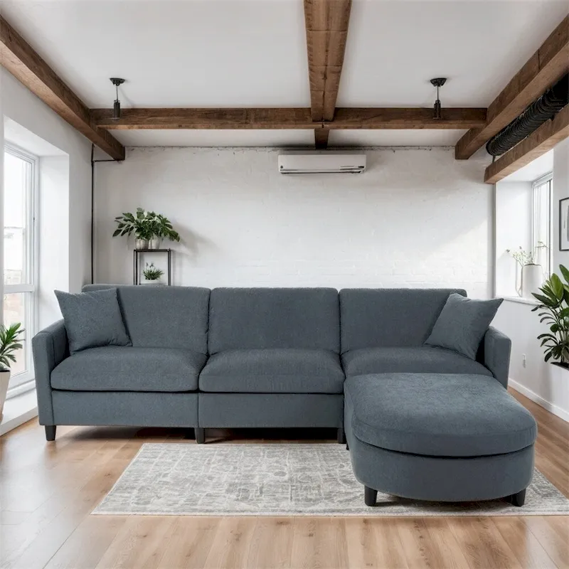108 Modern Fabric Sectional Sofa with Ottoman and Pillows