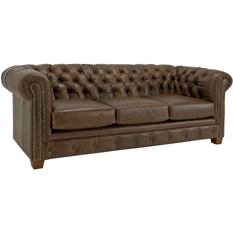 Hancock Tufted Distressed Brown Leather Chesterfield Sofa
