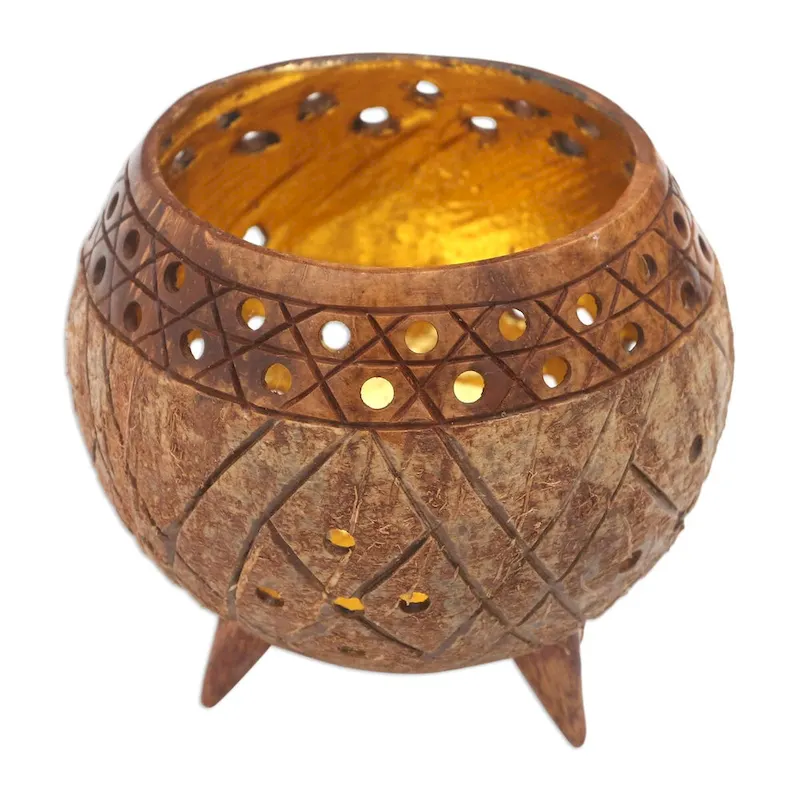 Novica Handmade Golden Inside Wood And Coconut Shell Catchall