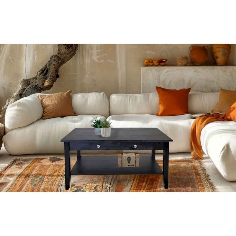 Solid Acacia Coffee Table with Drawer & Bottom Shelf