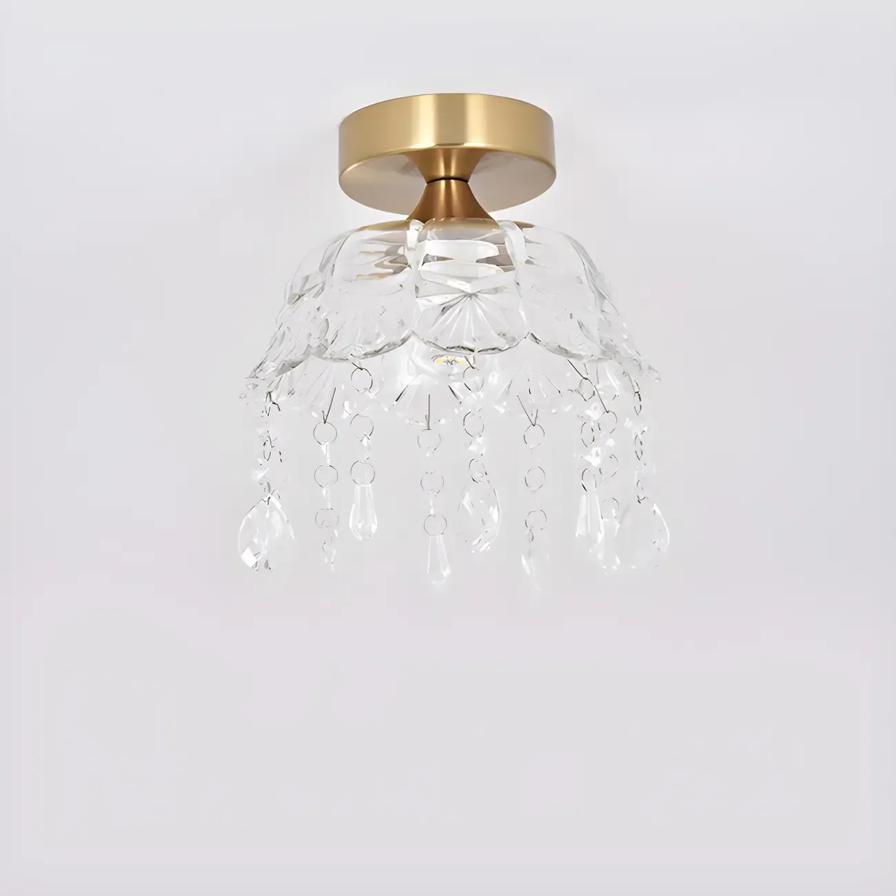 Elegant Golden Crystal Flower Dome Semi Flush Ceiling Light