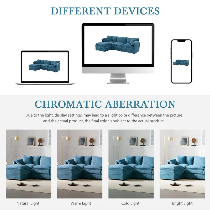 103.5 Chenille Sectional Sofa with 4-Seat L-Shaped Cloud Couch and Ottoman & Pocket Spring Cushions (330lb Capacity)