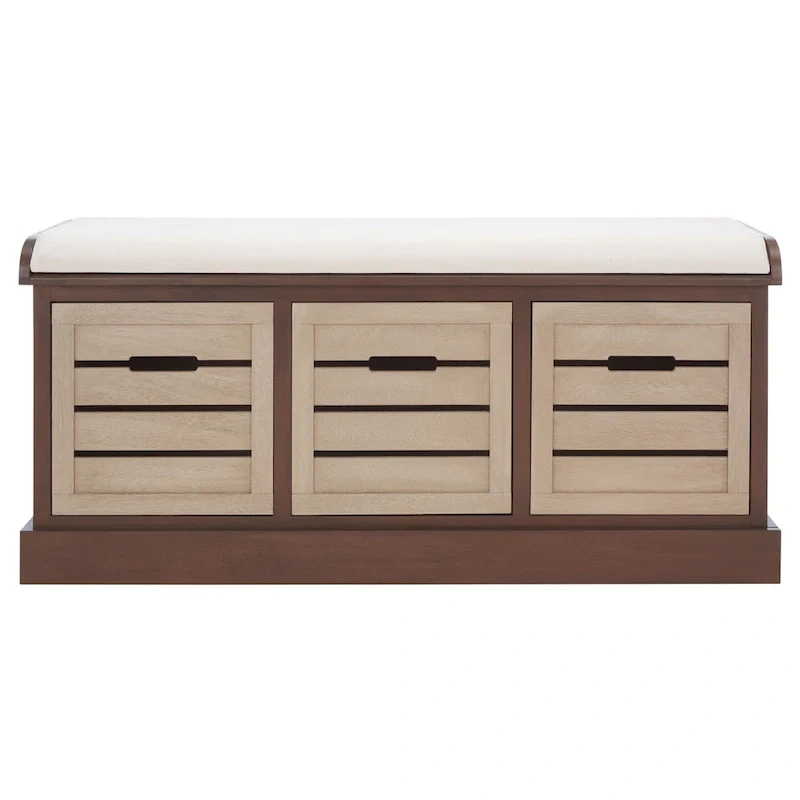 SAFAVIEH Mozella 3-Drawer Cushion Bench - 42 W x 15 D x 20 H - 42Wx15Dx20H