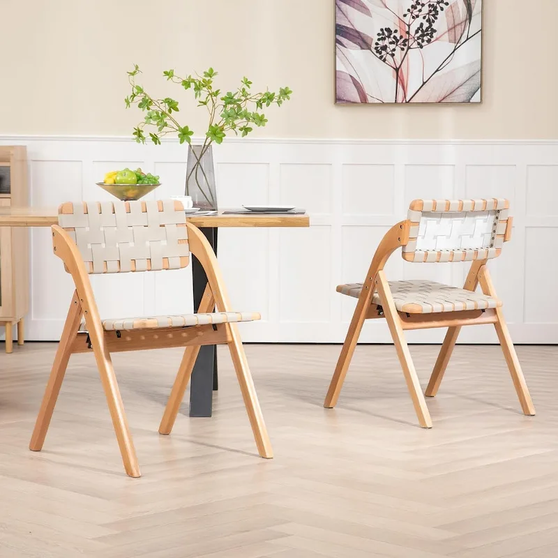 Wooden Stackable Dining Folding Chairs with Padded Seats(Set of 2)