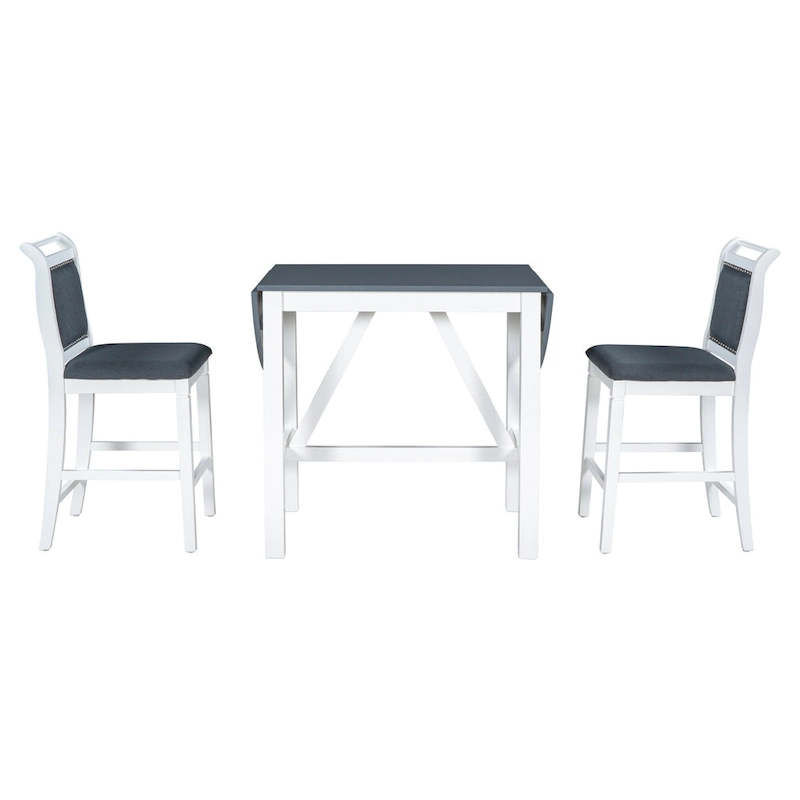 3-Piece Wooden Counter Height Dining Table Set with Drop Leaf Table & 2 Chairs