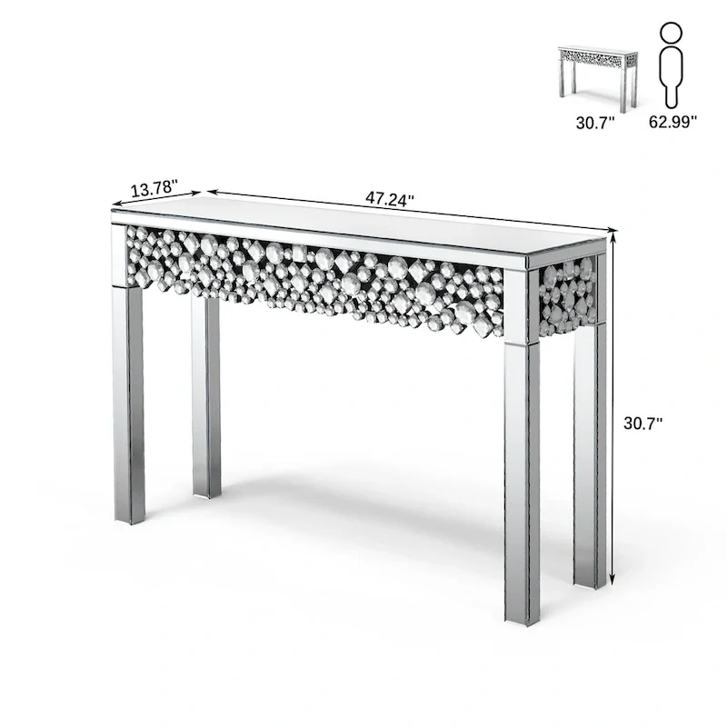 Glam Console Table Entryway Table with Crystal Frame