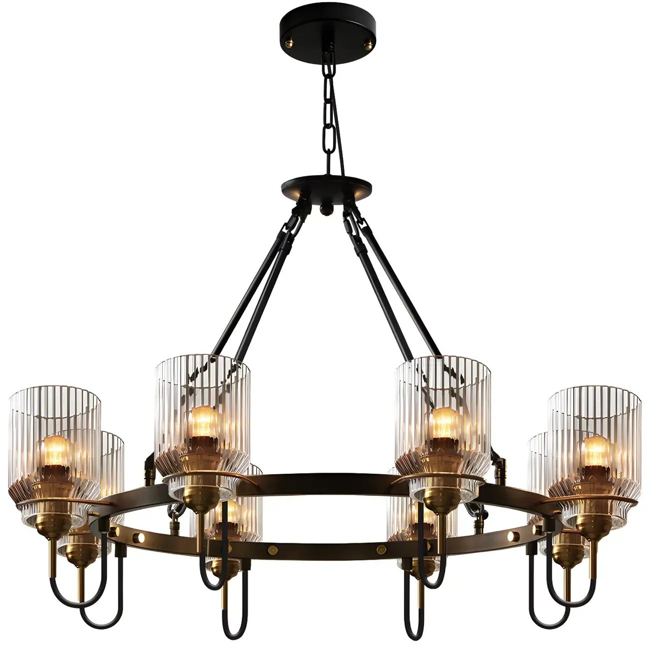 Modern Industrial Black Cylinder Glass Hoop Chandelier
